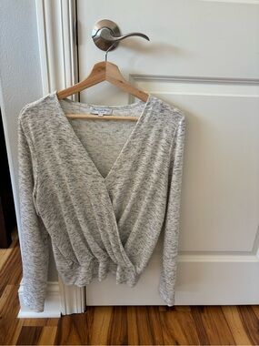 Michael Stars Heather Gray Cross-Front Long Sleeve Top